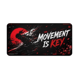 Movement Is Key Desk Mat | Gaming Mouse Pad, Red Black Action Design