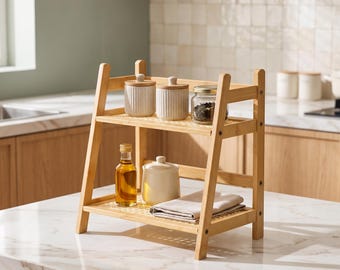 Organizador de encimera de bambú / Estante de almacenamiento de dos niveles para tocador y cocina