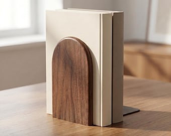 Buchstützen aus Holz, natürliches gewölbtes Design Schreibtisch Organizer Buch Halter Metall Basis | Office Home Bibliothek Regal Lagerung