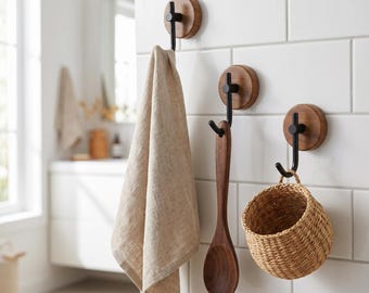 Gancho de pared de madera de nogal natural / Perchero minimalista, soporte para toallas
