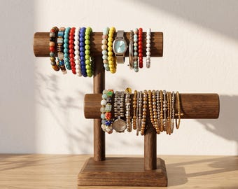 Soporte de madera para joyería / Torre de exhibición de dos niveles para pulseras y relojes