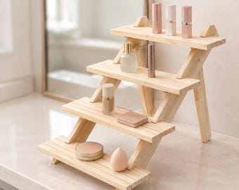 Organizador de tocador de madera / Estantería de exhibición de cosméticos de varios niveles / Soporte para guardar perfumes y productos para el cuidado de la piel