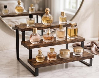 Three Tier Wooden Display Stand | Vanity Perfume and Countertop Organizer