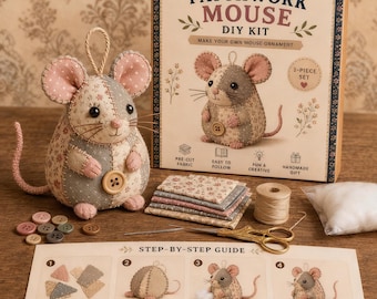 Este kit de patchwork é perfeito para os amantes da natureza, permitindo criar enfeites adoráveis usando tecidos florais e fios de lã.