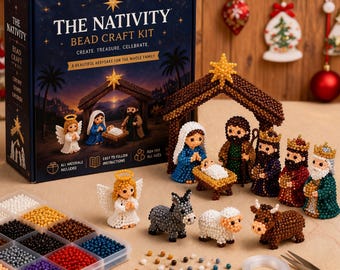 Adorable 3D Beaded Nativity Craft Kit, Ideal for Gift-Giving and Spiritual Family Bonding During Holidays