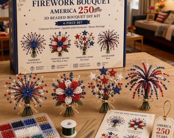 Kit para Buquê de Contas Comemorativo do 250º Aniversário dos EUA: Crie Arranjos Florais Patrióticos em Vermelho, Branco e Azul para Decoração de Casa
