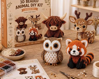 Kit de artesanato "Vaca das Terras Altas" em 3D com miçangas para faça você mesmo, inclui miçangas, linha e guia passo a passo. Ideal para presentear.