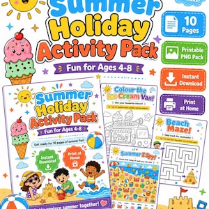 Summer Holiday Activity Pack for Kids | Ages 4-8 (Digital Download)