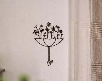 Decoración de pared | PLA minimalista | Flor y paraguas