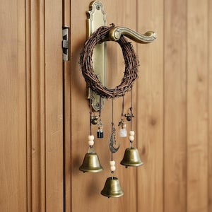 Vintage Bell Door Hanger Rustic Wind Chime Wreath Cottagecore Wall Decor Boho Door Knob Charm Witchy Home Gift
