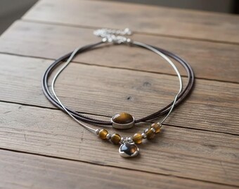 Collar vintage de piedra marrón, gargantilla de capas, estilo retro bohemio, cadena para clavícula, estilo Y2K, collar con colgante de cuentas para mujer.