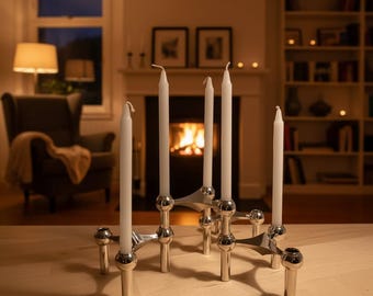 Portavelas modular de metal nórdico, candelabro moderno en plata, oro y negro, decoración escandinava para el hogar.