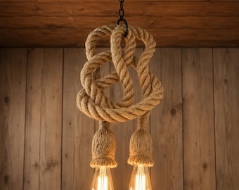 Lámpara colgante de cuerda de cáñamo, lámpara rústica colgante, lámpara de techo industrial vintage, luminaria Edison de estilo granja.
