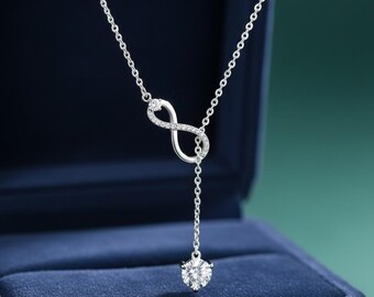 Collar Infinity Moissanite de plata de ley 925 con colgante en forma de Y, color D, regalo de aniversario para mujer.