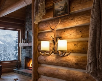 Aplique de pared rústico con astas de ciervo, luz LED para cabaña, lámpara de pared estilo casa de campo, decoración para dormitorio de cabaña de caza
