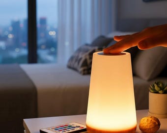 Lámpara de noche táctil RGB recargable por USB, lámpara de mesa regulable con 13 colores y control remoto.