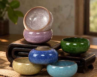 Portavelas de cerámica con efecto de hielo craquelado hecho a mano / Cuenco minimalista para velas pequeñas / Decoración zen para el hogar / Decoración de mesa para bodas / Estilo japonés