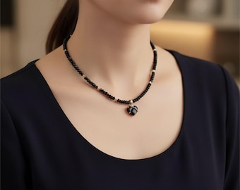 Collar gargantilla de corazón negro, collar gótico con cuentas de cristal, colgante de corazón estilo Y2K vintage, joyería para mujer.
