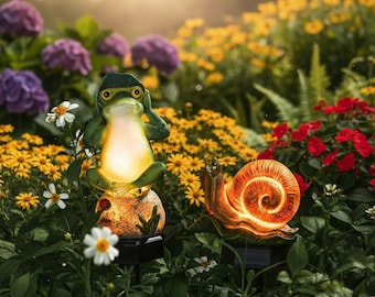 Lámpara solar de jardín con forma de rana, estatua de caracol para exteriores, estaca solar LED, impermeable, decoración de jardín, bonito adorno para patio y césped.