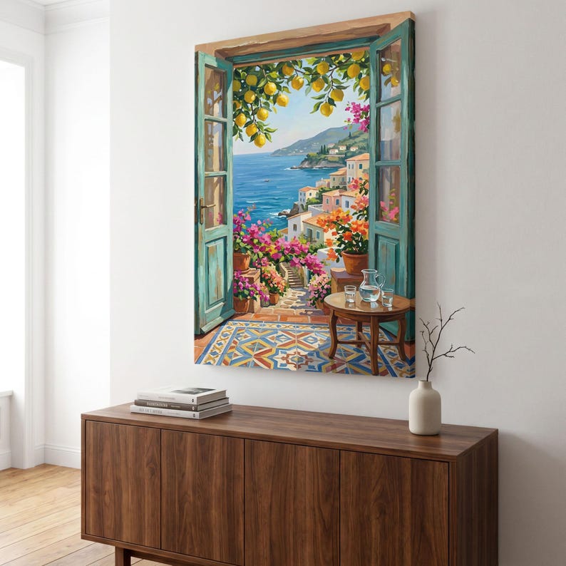 Mediterranean Coastal View Canvas Print, Amalfi Coast Wall Art, Italian ...