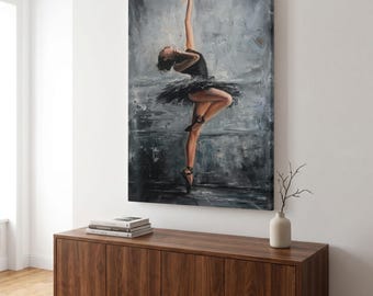Ballerina Canvas Print, Black Swan Wall Art, Moody Ballet Dancer Decor, Modern Dance Poster, Elegant Female Figure, Minimalist Home Art