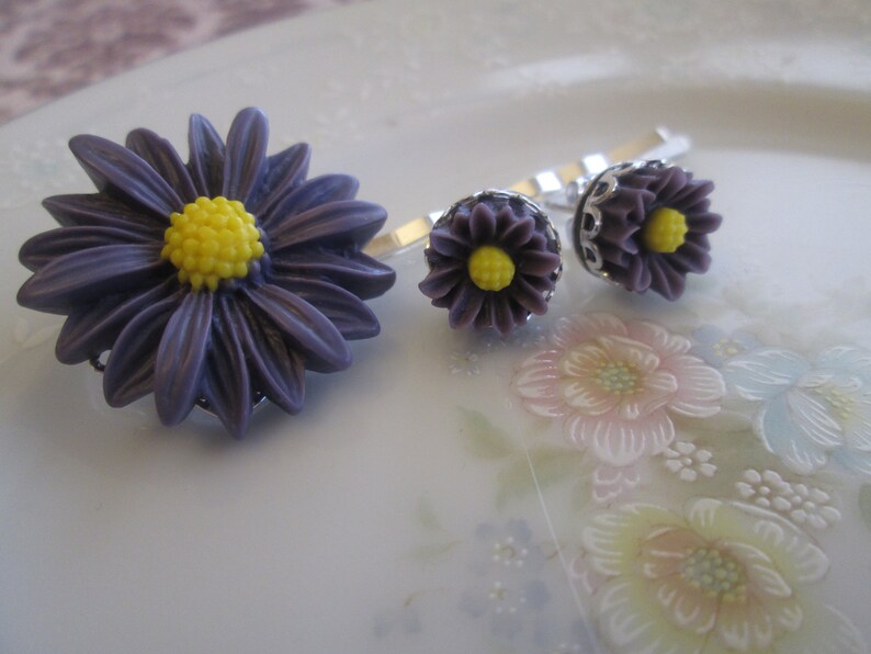 Purple Violet Daisy Flower Gift Set Retro Vintage Inspired Etsy