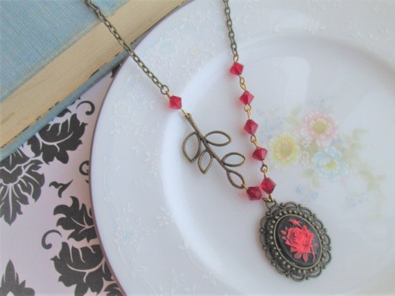 Rose Cameo Necklace in Antique Bronze Setting