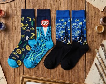 Artist Inspired Socks | Set of 2 | Famous Painting Socks | Colorful Patterned Art Socks | Fun Cotton Socks Gift