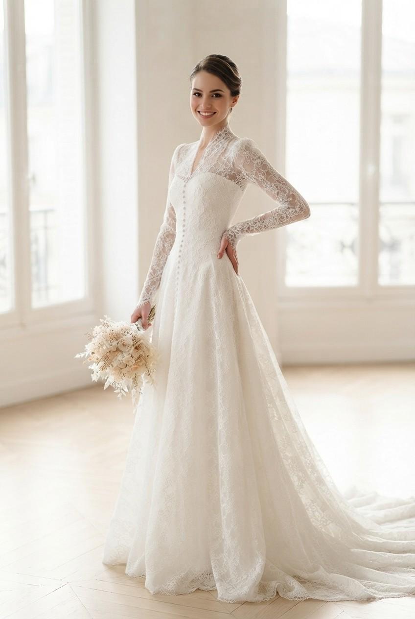 High Neck Illusion Wedding Dress - Etsy