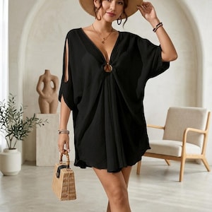 chiffon sleeve black dress Mini Matilda w. Collar