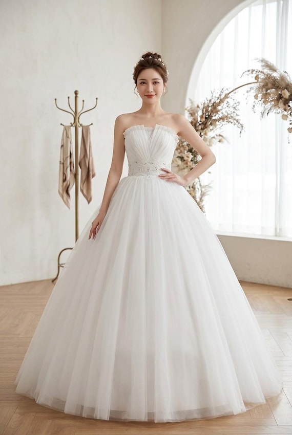 wedding dresses korean style Plus Size Strapless Dress, Elegant A-Line Bridal Gown (Custom Sizing Available) Christmas Guarantee 12/6