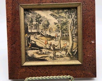 16e-antieke-eeuwse ingelijste gravure door de Vlaamse varkenshouderij Adraen Collaett