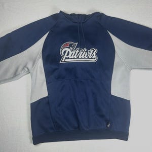 Vintage Y2K Reebok New England Patriots Script Logo Hoodie Navy/Gray Men's L