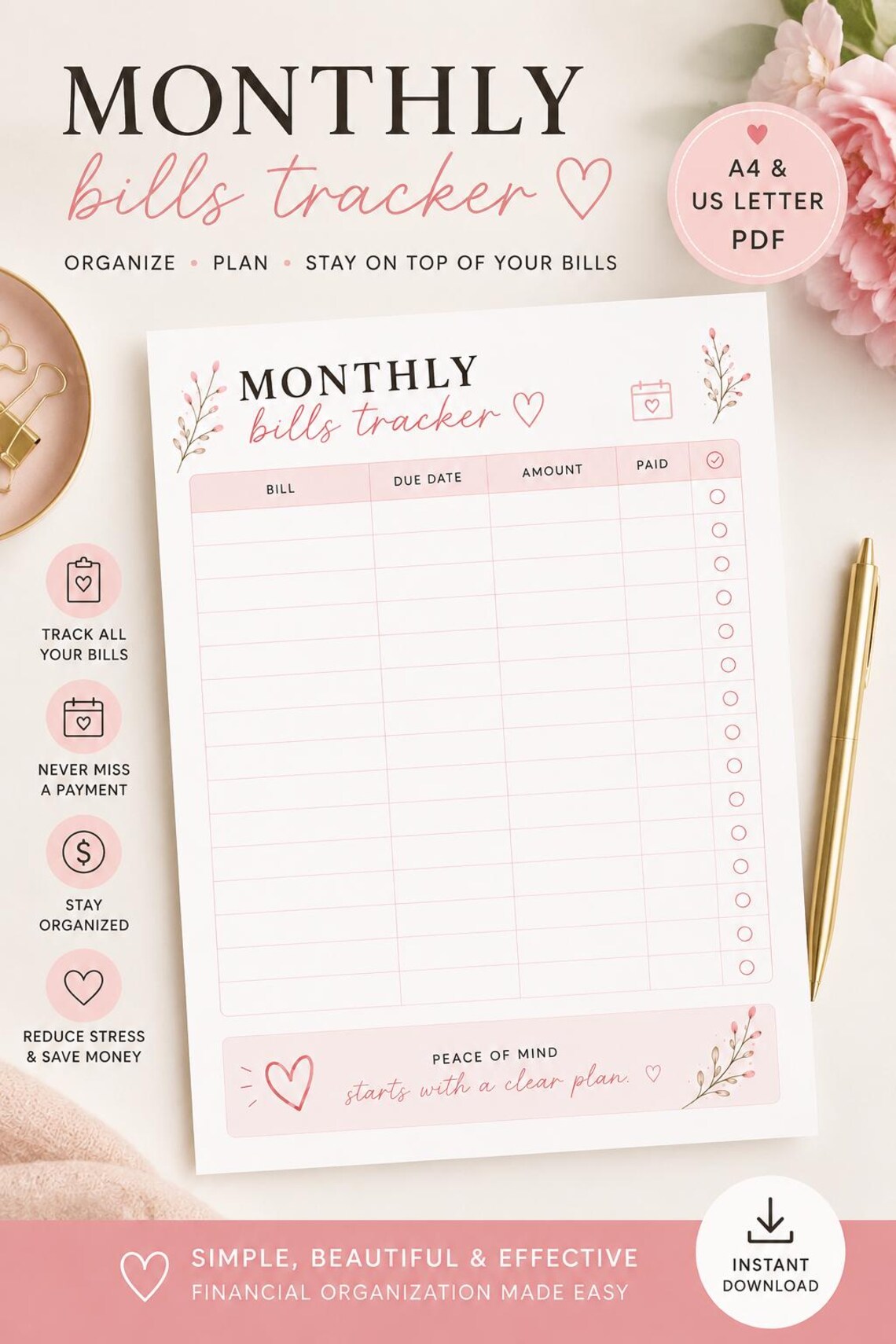 Monthly Bills Tracker Printable | Monthly Bill Payment Planner PDF ...