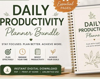 Tägliches Produktivitätsplaner-Paket | Druckbarer Planer | Zielplaner | Zeitblockplaner | Projektplaner | Produktivitäts-Tracker (PDF)
