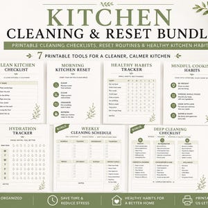 Kitchen Cleaning & Reset Bundle, Clean Kitchen Guide, Deep Cleaning Checklist, Kitchen Reset Routine, Healthy Habits Tracker, Printable PDF