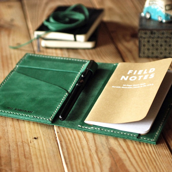 Travel journal cover. Small Moleskine leather cover. Vintage green color. Backpacker gift. Travel accessories. Refillable cover. MLSK013
