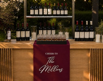 Fabric Bar Menu Sign, Custom Burgundy Wedding Bar Runner, Personalized Reception Decor, Signature Drink Display, Bridal Shower Decor