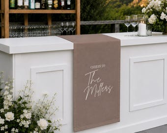 Personalized Wedding Bar Runner, Custom Fabric Wedding Banner, Reception Drink Station Decorr, Personalized Fabric Bar Runner