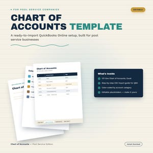 プールサービス向けQuickBooks勘定科目表テンプレート｜プール会社向けインポート済み勘定科目表｜編集可能なExcelファイル