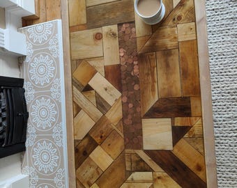 Rustic style wooden coin table