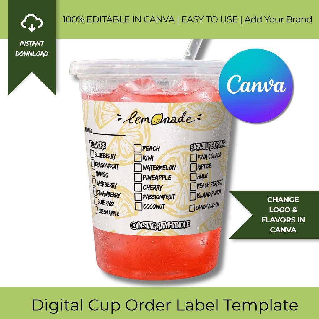 Custom Cup Label Template for Vendors | Drink Order System Canva - Etsy