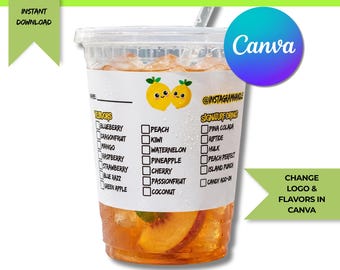 Plantilla de etiqueta para pedidos de bebidas en Canva / Etiqueta editable para vasos de limonada