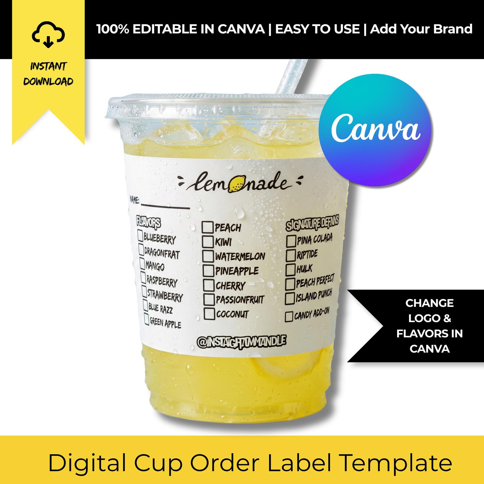 Vendor Cup Label Template | Editable Drink Order Sticker for Events - Etsy
