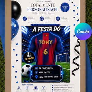 Football Birthday Invitation Template | Red Blue Soccer Party Invite | Editable Canva