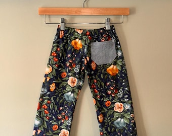 Blue Floral Pants with Denim Pocket | Handmade 3T | 100% Cotton | Anna Banana Pants