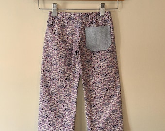 Blue and Purple Pants with Denim Pocket | Handmade 4T | 100% Cotton | Anna Banana Pants