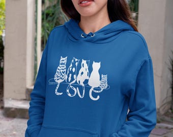 Felpa con cappuccio e stampa "Amore per i gatti": vestibilità unisex