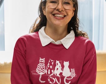 Felpa con stampa "Amore per i gatti": girocollo unisex, regalo per gli amanti dei gatti
