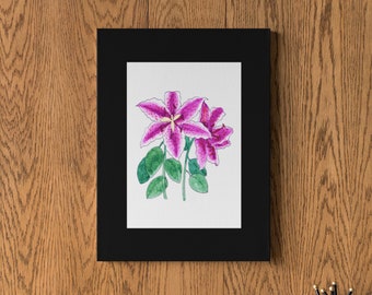 Stargazer Lily Watercolor Giclee Print - Matted Flower Art